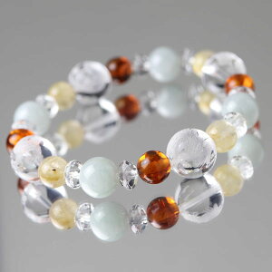 【約12mm水晶・四神ブレスレット】約10mm ビルマ翡翠 約8mm アンバー ルチルクォーツ【パワーストーン 天然石 琥珀 金線入水晶 ジェダイド 本翡翠 5月の誕生石 四神相応 四獣 四神ブレス 風水