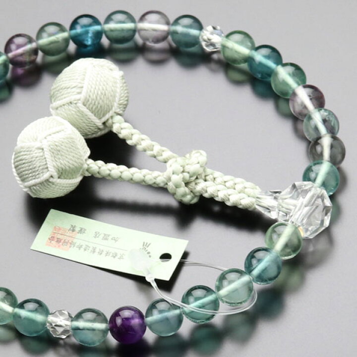 楽天市場】数珠 女性用 約8ミリ 蛍石 カット水晶 正絹2色梵天房（抹茶 