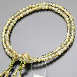 【現品お届け!】八宗派兼用 数珠 女性用 8寸 ルチルクォーツ 銀花かがり房【本式数珠 京念珠 京都 108玉 ゴールドルチル 金線入水晶 針水晶 rutilequartz 宗派共通 八寸 葬式 法事 高級数珠 高級