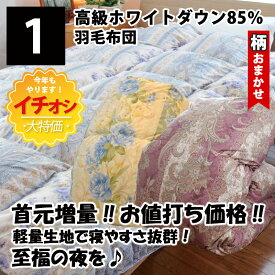 【店内P5倍】＼決算在庫処分SALE／高級ホワイト ダウン 85% 羽毛布団Sシングル D ダブルサイズ ＜柄おまかせ＞ 首元増量 増量タイプ 【nenneオリジナル・国産・羽毛ふとん・立体キルト・軽量・混合生地】