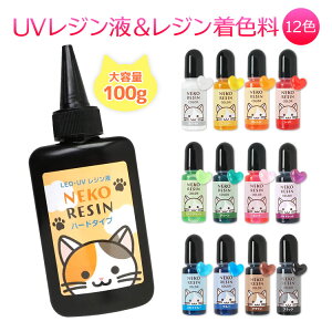 【着色料セット】ハードレジン100g & レジン着色料12色セット ネコレジン レジン液 ハードタイプ 大容量 UV LED レジンクラフト ハンドメイド クリア 透明