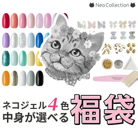 組み合わせ自由！カラージェル4個＆選べるおまけの福袋♪ ジェルネイルセット ジェルネイルキット スターター キットネコジェル ジェルネイル 化粧品登録 ネイルパーツ パーツ メタルパーツ 初心者 セルフネイル