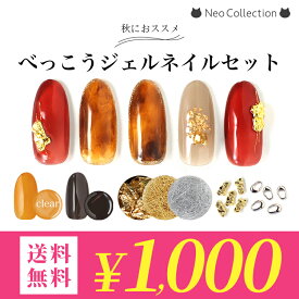 【1000円ポッキリ送料無料】秋ネイルの定番♪べっこうネイルのアートセット カラージェル2色とパーツアイテムたっぷり