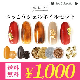 【1000円ポッキリ送料無料】秋ネイルの定番♪べっこうネイルのアートセット カラージェル2色とパーツアイテムたっぷり