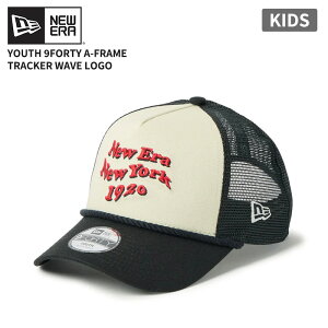 �j���[�G�� ���b�V���L���b�v �L�b�Y NEW ERA Youth 9FORTY A-Frame�g���b�J�[ Wave Logo �N���[���z���C�g/�u���b�N �X�q �q�� 14746993