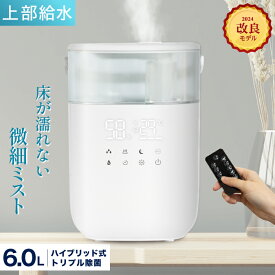 NEWモデル トリプル除菌 加湿器 ハイブリッド式 超音波 大容量 6L ホットミスト クールミスト 温冷切替 卓上 スチーム式 加湿 上から給水 かび予防 除菌 加熱式 LEDライト ハイブリッド加湿器 上部給水 アロマ 小型 静音 オフィス