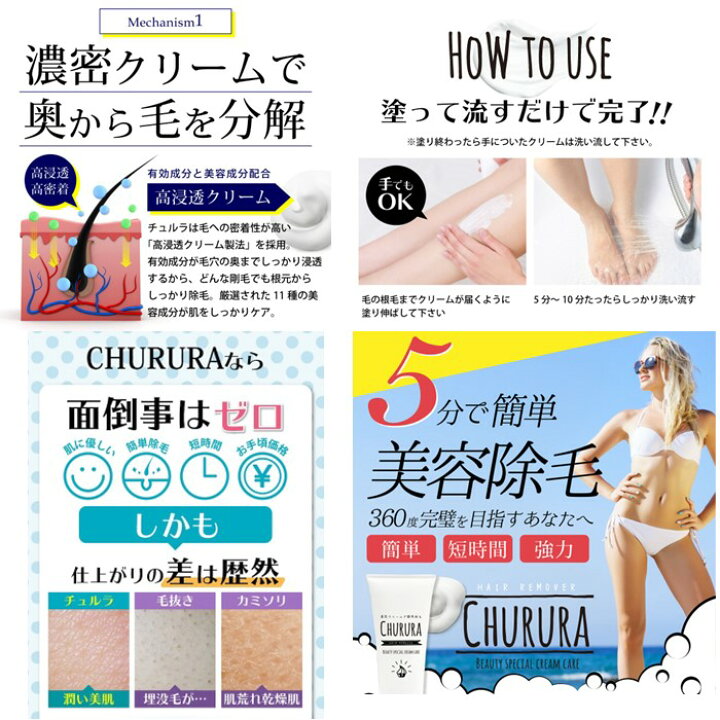 楽天市場】CHURURA チュルラ 除毛クリーム ムダ毛処理 簡単 短時間 