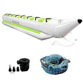 【全国どこでも送料無料】 バナナボート 8人乗り 3点セット ロープ＋電動ポンプ付 1列 ウォータースレッド ホワイト トーイングチューブ