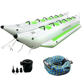 【全国どこでも送料無料】 バナナボート 10人乗り 3点セット ロープ＋電動ポンプ付 2列 ウォータースレッド ホワイト トーイングチューブ