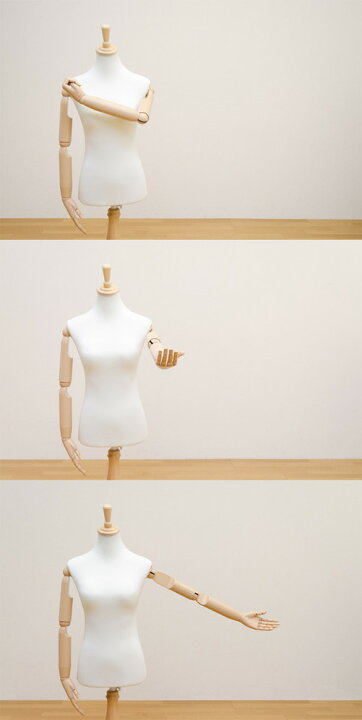 肩 肘 おしゃれ アイボリー アーム付 オシャレなデザインです ディスプレイ トルソー マネキン 動きのあるディスプレイができます 可動式 店舗 手首 指の関節を動かすことができるトルソーで 脚元は猫脚になっていて 最安値 手首