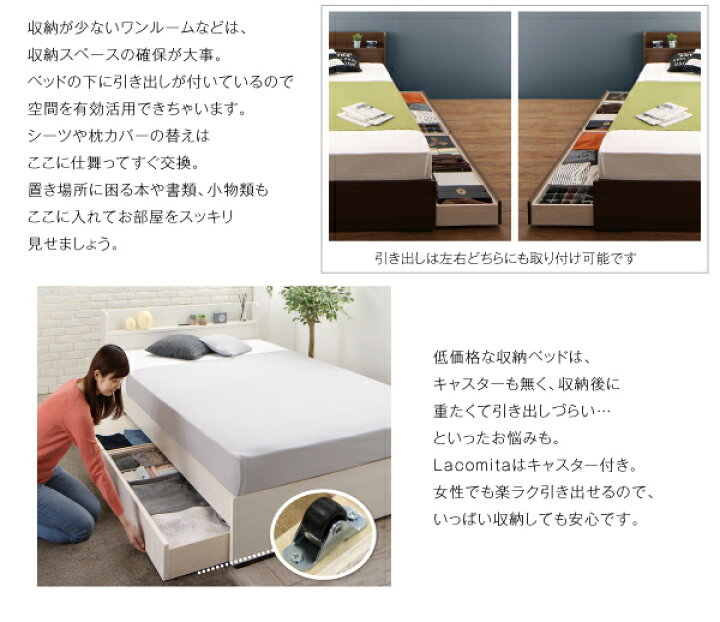 楽天市場】工具いらずの組み立て・分解簡単収納ベッド Lacomita 