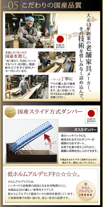 楽天市場】お客様組立 長く使える国産頑丈大容量跳ね上げ収納ベッド 