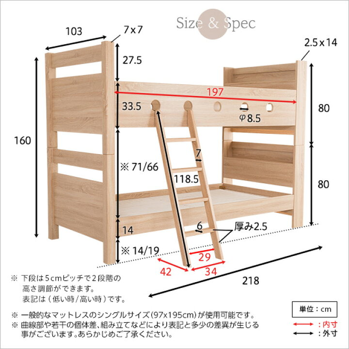 楽天市場】木目調3Dシート二段ベッド宮付き【COCCO-コッコ-】 2段 