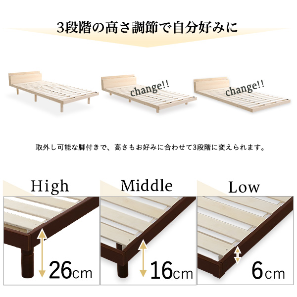 楽天市場】【宮セット】パイン材高さ3段階調整脚付きすのこベッド 