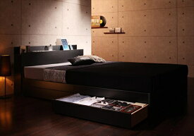 棚・コンセント付き収納ベッド【Gute】グーテ【ボンネルコイルマットレス：ハード付き】セミダブル　　「収納ベッド セミダブル 棚 コンセント付き 木製ベッド 」