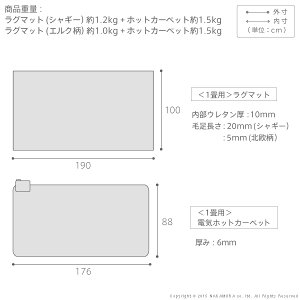【200円OFFクーポン発行】ホットカーペットカバー洗えるラグマット〔モリス〕1畳用(190x100cm)+ホットカーペット本体セットセット電気カーペットラグマットあったかふんわり北欧防ダニシャギーエルク無地フランネル保温シート