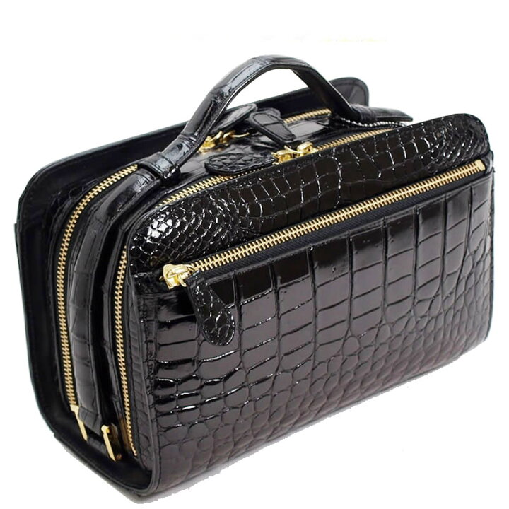 Off ジルサンダー ネイビー黒ワニ クラッチ バッグ鞄クロコダイル型クロコ鰐ポーチ財布 Www Instantupright Com