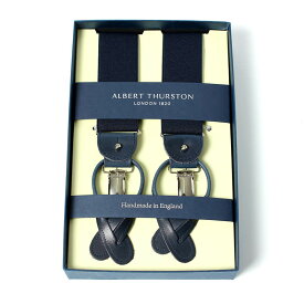 サスペンダー メンズ 紳士 男性用 牛革(レザー) 本革 革 フォーマル　Y型　2WAY　エラスティック ゴム　タキシード　サスペンダー　サスペンダー ALBERT THURSTON アルバートサーストン　紺 ネイビー