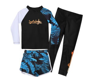 【10/30限定 10%クーポン】 子供 水着 男の子 女の子 セット セパレート 長袖 長ズボン 3点 おしゃれ ウェストゴム 子ども ブランド 100 110 120 130 140 上下 レギンス キッズ ラッシュガード パン