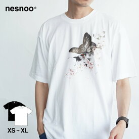 和柄 tシャツ 半袖 猫蝶梅花 ねこ メンズ レディース ユニセックス ネスノ 春服 春 夏 ブランド プリントtシャツ オリジナル ギフト ティーシャツ 模様 イラスト 絵 デザイン 和風