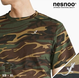 【守宮】nesnoo 和柄 Tシャツ メンズ レディース ユニセックス 和風 模様 ヤモリ 刺繍 シンプル カジュアル ワンポイント おしゃれ かっこいい かわいい 人気 ロゴ ブランド 半袖 S~XLサイズ 迷彩/カモフラ