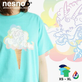 nesnoo tシャツ UNRYUCREAM 和柄 半袖 龍 カットソー かわいい ポップ カラフル アイスクリーム ソフトクリーム シンプル メンズ レディース ユニセックス 服 S M L XL 丈夫 カジュアル 幸運 春服 春 夏服 夏 ブランド 模様 イラスト 絵