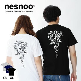 nesnoo 桜龍 和柄 半袖 桜 龍 梅 花 ドラゴン Tシャツ カジュアル シンプル XS XL ヘビーウェイト 綿 100% かっこいい 渋い プレゼント ユニセックス ネスノ 春服 春 夏服 夏 ブランド 風情 オリジナル ギフト ティーシャツ 模様 イラスト 和風