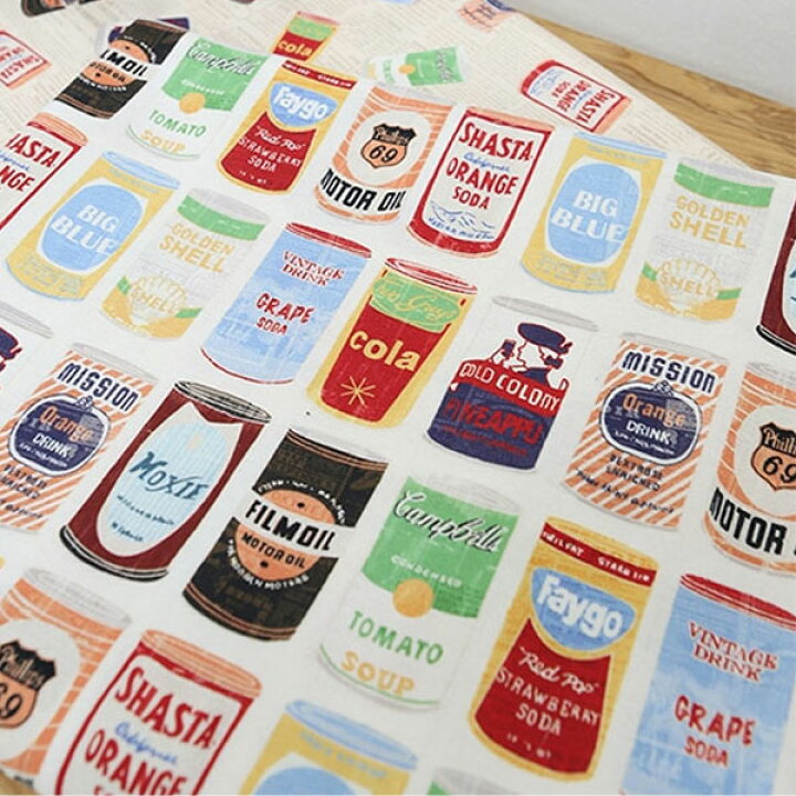 楽天市場 コットン ヴィンテージ缶ラベル イラストパターンコットン 手作り 手芸 ヴィンテージ 缶デザイン 商用利用可 マスク 素材と手芸生地のネスホーム