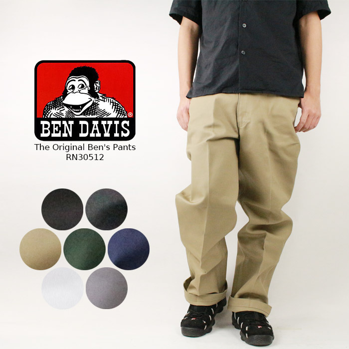 ベンデイビス ワークパンツ BEN DAVIS The Original Ben's Pants RN30512 Black Charcoal Grey Khaki Olive Navy White 5ポケット 10.5オンス生地 頑丈 ロゴ 定番 チノパン 作業着 カジュアル ベンズパンツ メンズ 男性 大きいサイズ