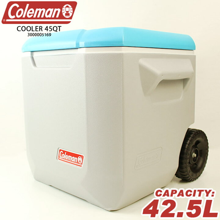 楽天市場 コールマン ウィールクーラーボックス Coleman Cooler 45qt 中型 キャンプ アウトドア q 釣り 部活 スポーツ ファミリーサイズ デュオキャン タイヤ付き Ne S T