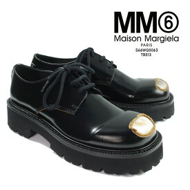 MM6 メゾン マルジェラ 革靴 MM6 MAISON MARGIELA LASE-UP BROGUES S66WQ0063 T8013 Black 3ホール 厚底 短靴 レースアップブローグ ジェンダーレス オールジェンダー 靴 シューズ つま先 ダメージ加工 ラバーソール モード ドレス モダン