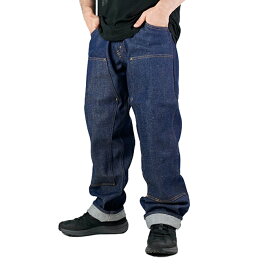 レビューでクーポン★プリズンブルース ダブルニー ワークジーンズ デニム PRISON BLUES DOUBLE KNEE WORK JEANS Without Suspender Buttons 123 1231111 Rigid Blue アメリカ製 作業着 デニムパンツ リジッド ワーク メンズ 太め 大きいサイズ ワイド パンツ Gパン