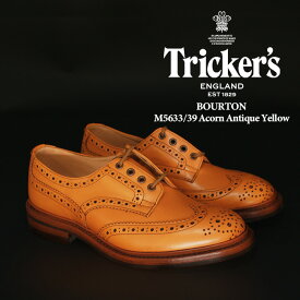 トリッカーズ バートン 革靴 trickers BOURTON DAINITE SOLE M5633/38 Acorn Antique Yellow ダイナイトソール 短靴 ラウンドトゥ ウイングチップ コンフォートシューズ タウンシューズ カジュアル フォーマル 靴 メンズ 男性