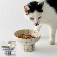 フランス Super Ceramics ペット フードボウル 選べる2柄 グリッド / エアブラッシュ 手描き ブルー ペッ…