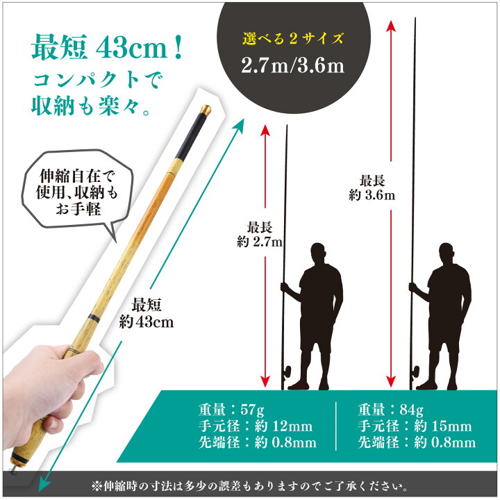 楽天市場 Net O 渓流釣り 延べ竿 コンパクト 3 6ｍ ネットのオカムラ
