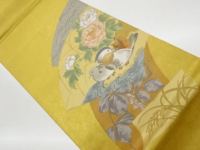 本金箔地紙に牡丹・鴛鴦模様織出し袋帯【リサイクル】【中古】【着】 | Kimono-Shinei　２号店