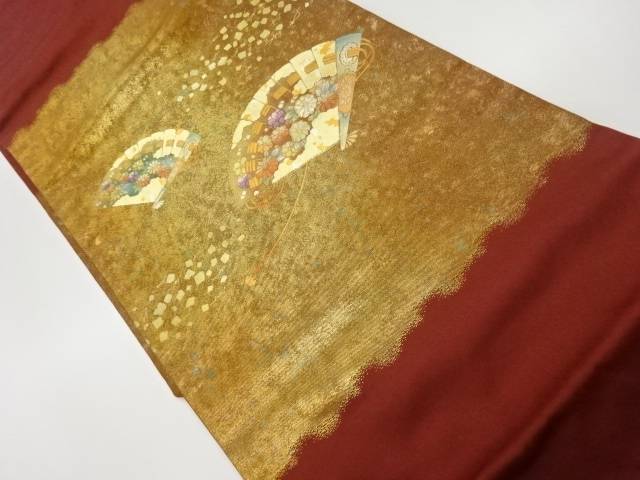 金彩螺鈿檜扇に色紙散らし模様名古屋帯(prc) - 和服