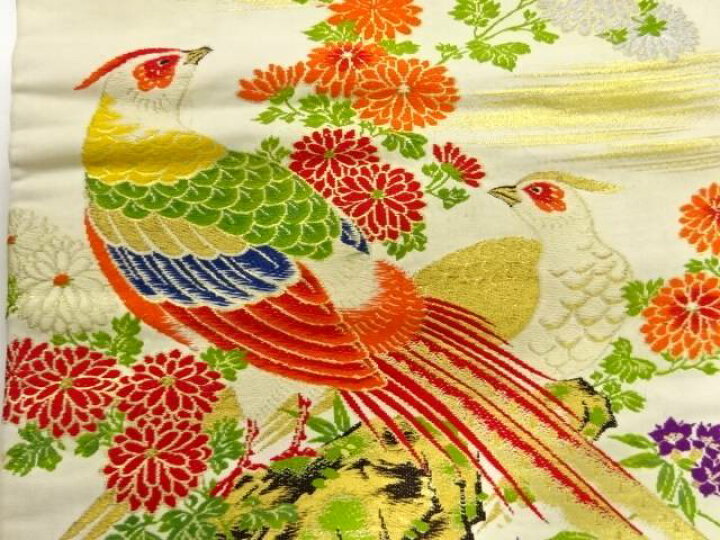 アンティーク 山並みに菊模様織出し名古屋帯（着用可）正絹 342cm あるか 