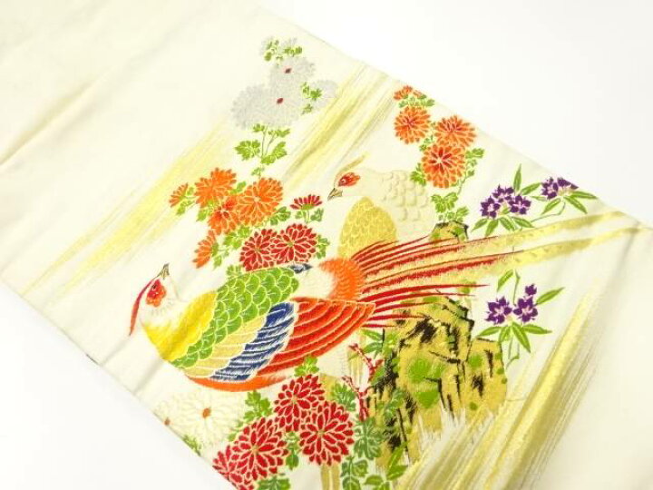 楽天市場】 雉に菊模様織出し名古屋帯【アンティーク】【中古】【着 