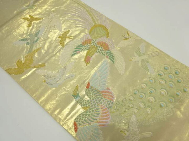 楽天市場】 孔雀に尾長鳥模様織り出し袋帯【リサイクル】【中古】【着  