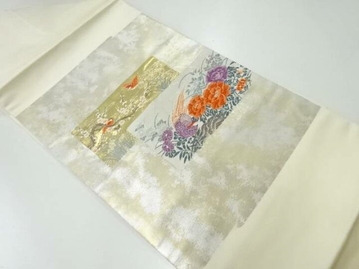 楽天市場】 本金箔24K牡丹に尾長鳥・花鳥模様織出し名古屋帯 