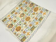 横段に花菱・花唐草模様織出し名古屋帯【中古】【着】