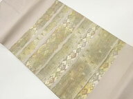 横段に菱・抽象模様織出し名古屋帯【中古】【着】