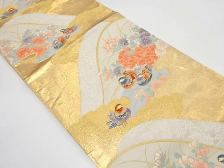 楽天市場】 雲取りに鴛鴦・草花模様織り出し 袋帯【中古】【着 