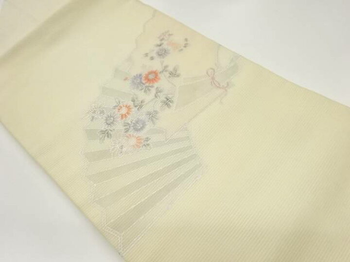 名古屋帯 銀箔 花 夏物 名古屋帯 紗 枝花に竹模様 銀通し 銀糸 正絹 