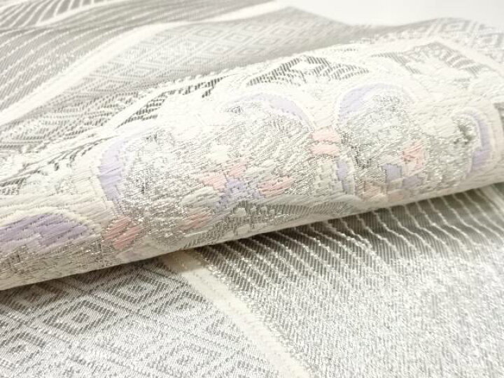 楽天市場】 プラチナ箔二重織束ね熨斗に華紋模様織出し袋帯【中古 