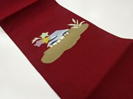 民家に草花模様織出し名古屋帯【中古】【着】【名古屋帯】