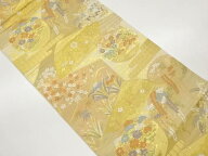 服部織物製　扇に花々・ヱ霞模様織出し袋帯【中古】【着】【袋帯】