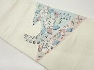 作家物　ひげ紬手描き松皮菱辻ヶ花模様開き名古屋帯（額縁仕立て）【中古】【着】【名古屋帯】