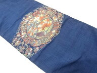 花更紗模様織り出し　紬　名古屋帯【中古】【着】【名古屋帯】